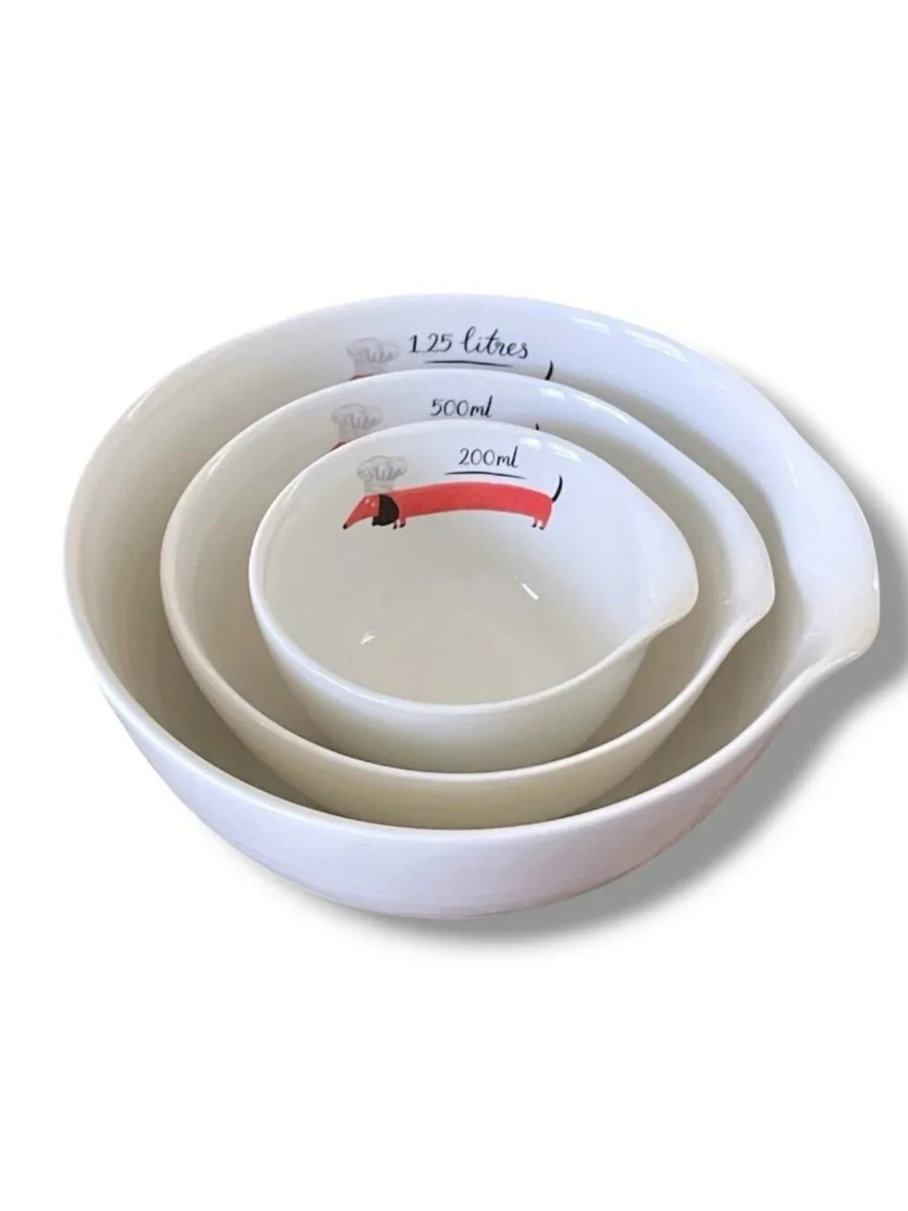 Fenella Smith Set of 3 Mixing Nesting Bowls Dachshund Chef Dog Lover Ceramic